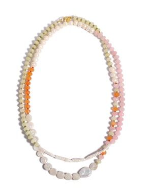 Freshwater Pearl & Multi Strand Bead Necklace in Pink, Orange, Cream